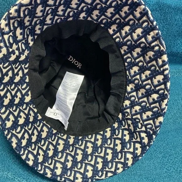 Dior Navy and White Monogram Bucket Hat with Branded Band - Picture 4 of 5